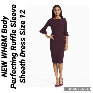 NEW WHBM Body Perfecting Ruffle Sleeve Sheath Dress Size 12